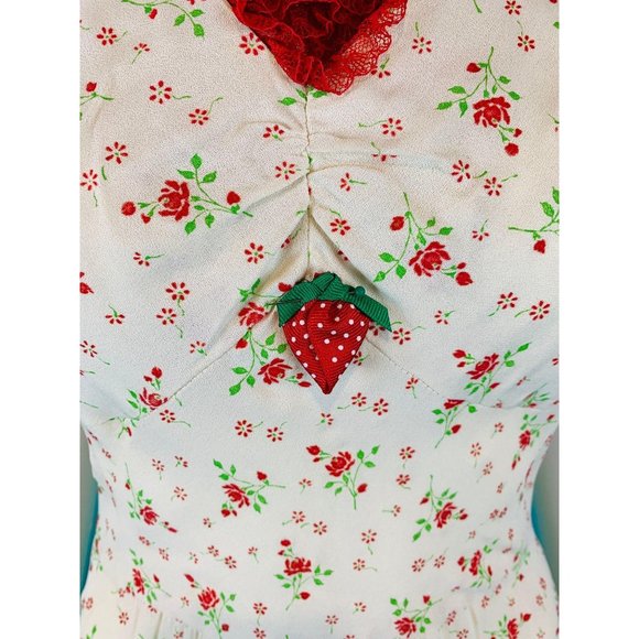 Vintage 70s Maxi Dress Women's Extra Small Red Floral Print Flutter Sleeves - Picture 4 of 10